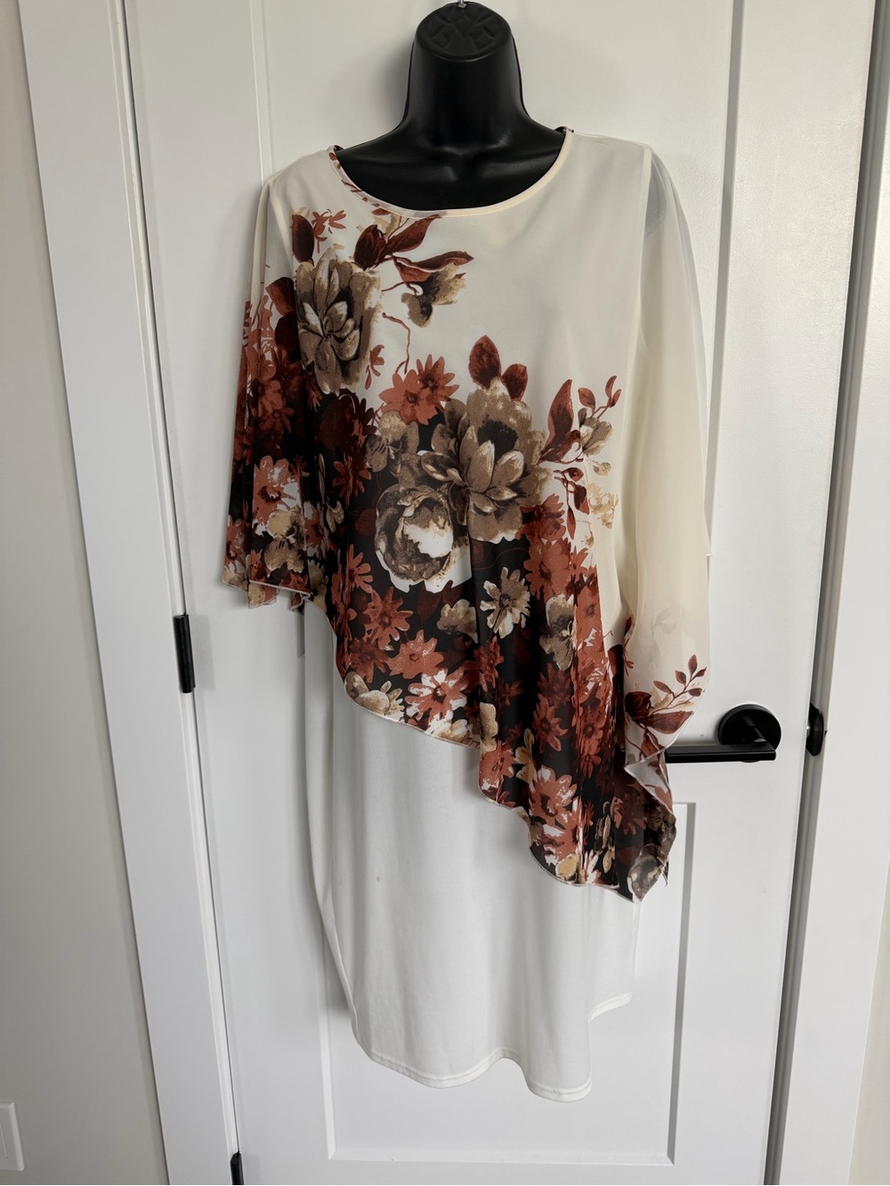 Women’s cream color shift dress - built in lightweight semi sheer floral overlay